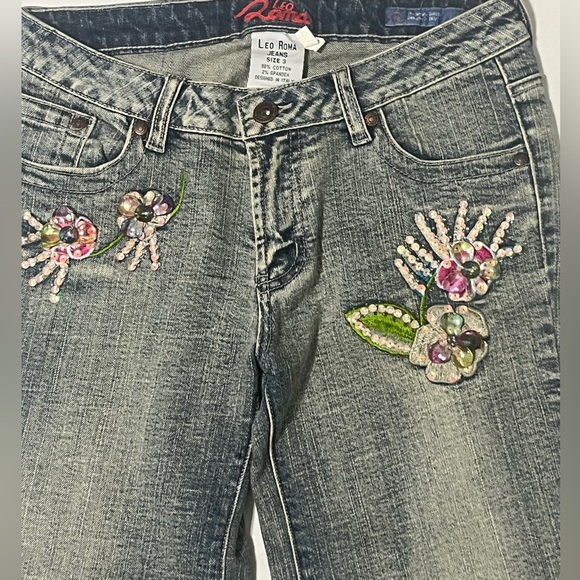 Leo Roma Italy vintage sequin beaded stone washed Capri flared denim jeans New - Picture 1 of 10